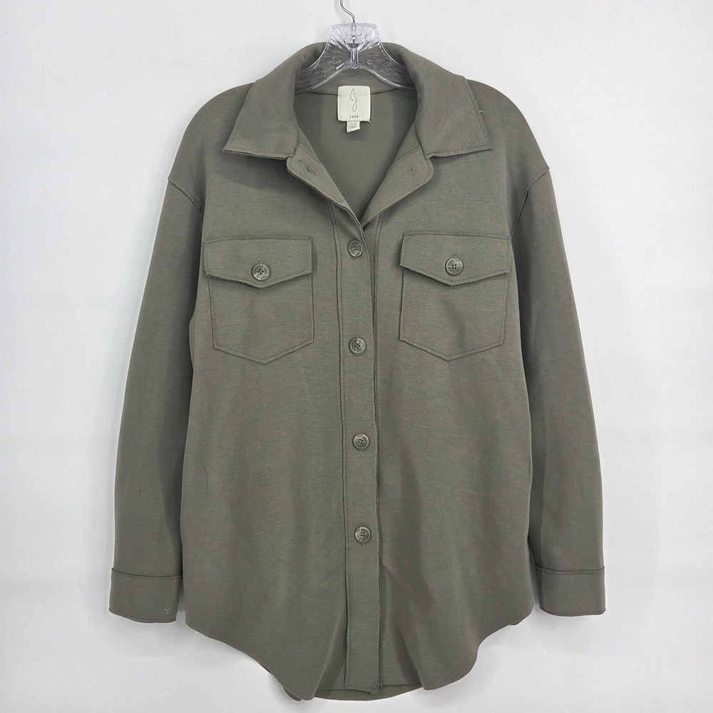 Joie Shirt Jacket S Olive Green Button Front Stretch Utility Shacket Gorpcore